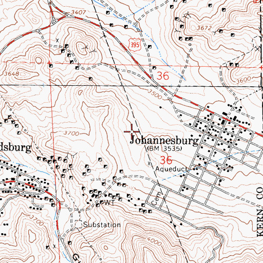 Topographic Map of Johannesburg Census Designated Place, CA