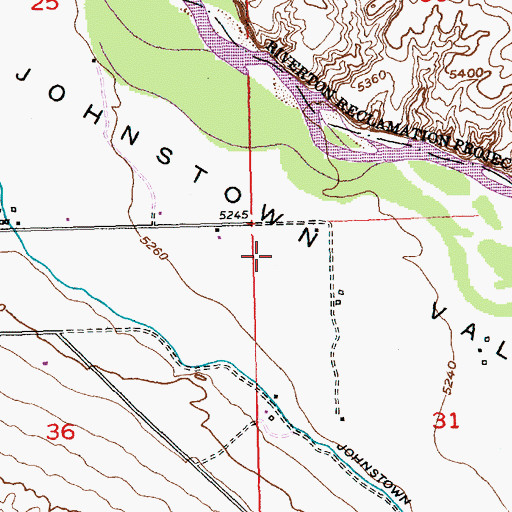 Topographic Map of Johnstown Census Designated Place, WY