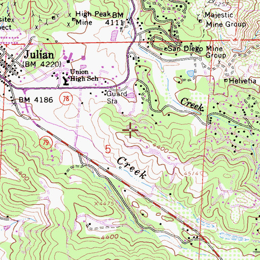 Topographic Map of Julian Census Designated Place, CA