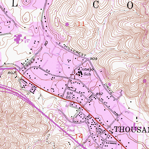 Topographic Map of Conejo Elementary School, CA