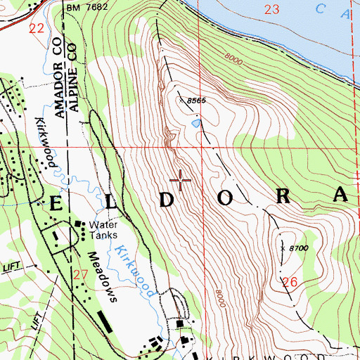 Topographic Map of Kirkwood Census Designated Place, CA