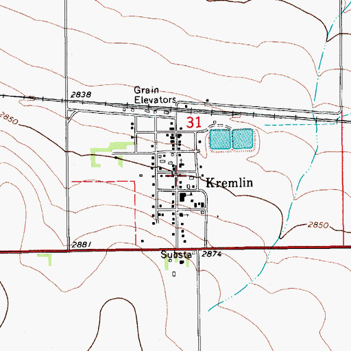 Topographic Map of Kremlin Census Designated Place, MT