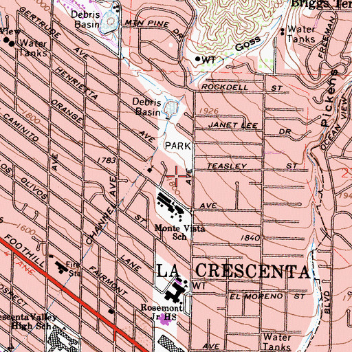 Topographic Map of La Crescenta-Montrose Census Designated Place, CA