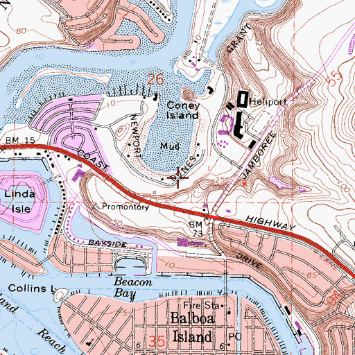 Topographic Map of Coney Island, CA