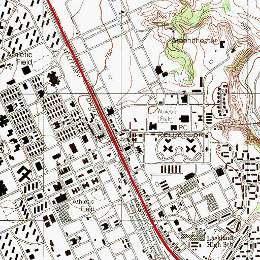 Topographic Map of Lackland Air Force Base Census Designated Place, TX