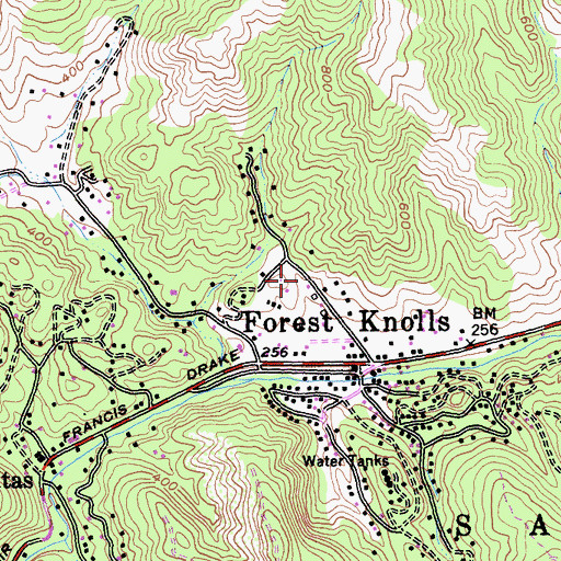 Topographic Map of Lagunitas-Forest Knolls Census Designated Place, CA