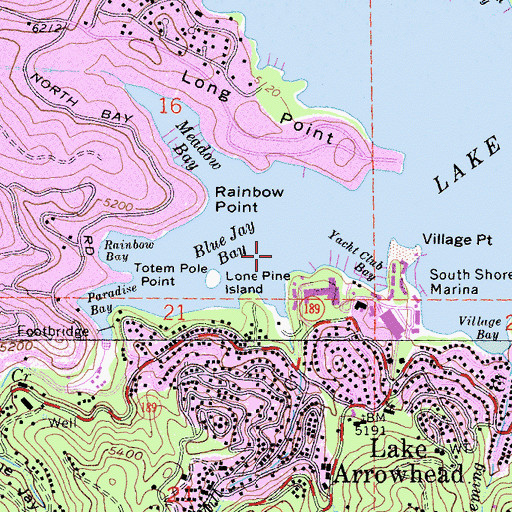 Topographic Map of Lake Arrowhead Census Designated Place, CA