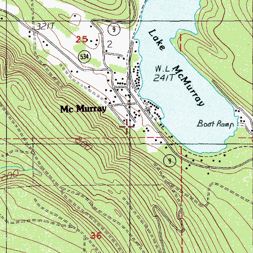 Topographic Map of Lake McMurray Census Designated Place, WA