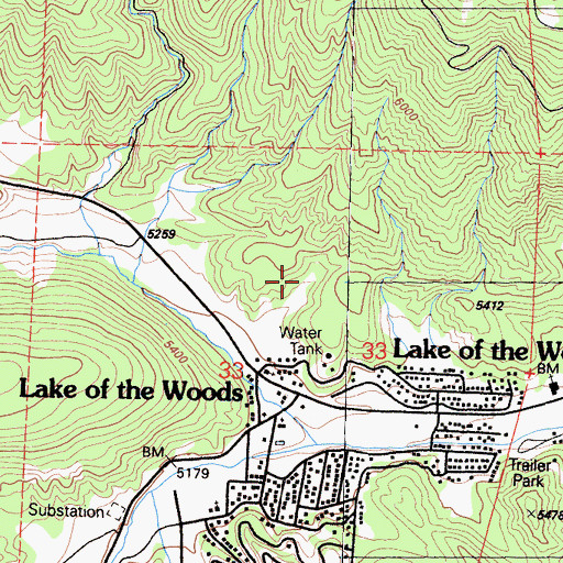 Topographic Map of Lake of the Woods Census Designated Place, CA