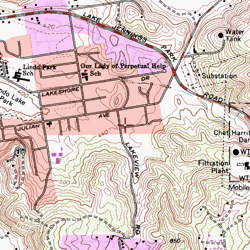 Topographic Map of Lakeside Census Designated Place, CA