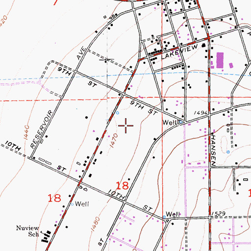 Topographic Map of Lakeview Census Designated Place, CA