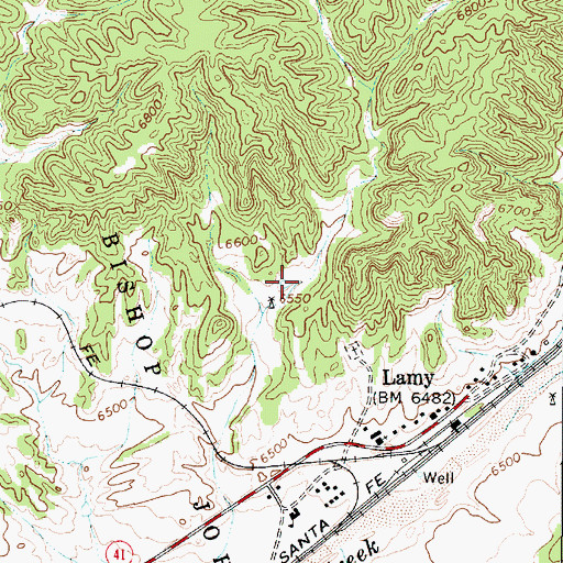 Topographic Map of Lamy Census Designated Place, NM