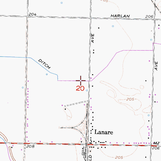 Topographic Map of Lanare Census Designated Place, CA
