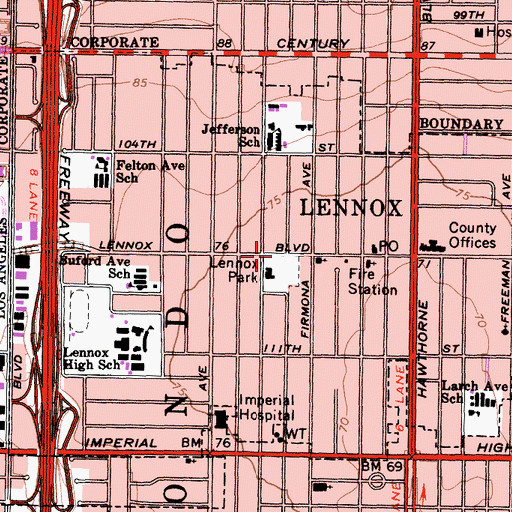 Topographic Map of Lennox Census Designated Place, CA