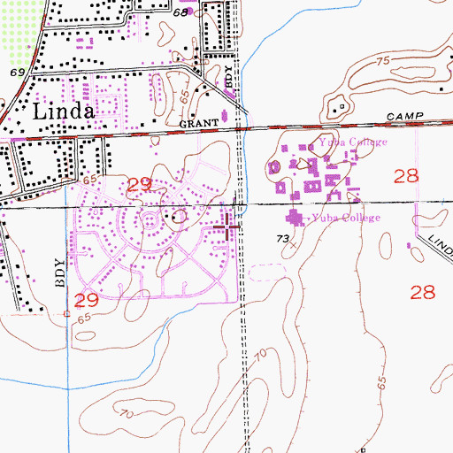 Topographic Map of Linda Census Designated Place, CA