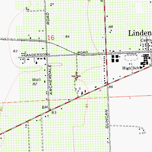 Topographic Map of Linden Census Designated Place, CA