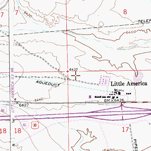 Topographic Map of Little America Census Designated Place, WY
