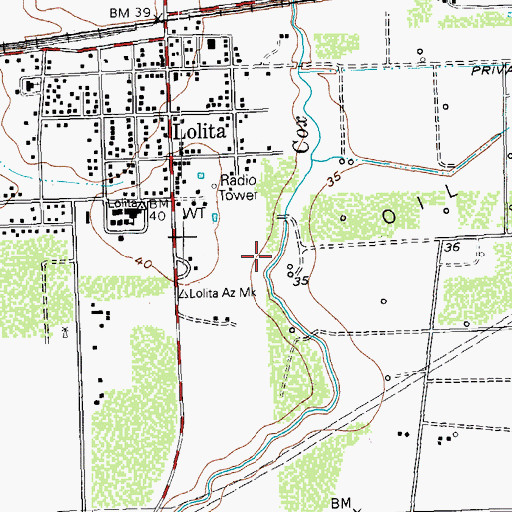 Topographic Map of Lolita Census Designated Place, TX