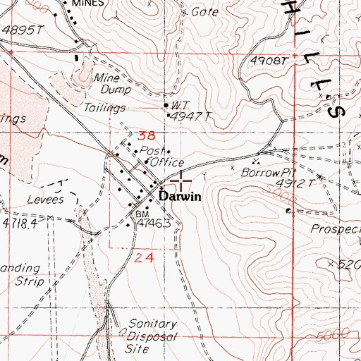 Topographic Map of Darwin Census Designated Place, CA