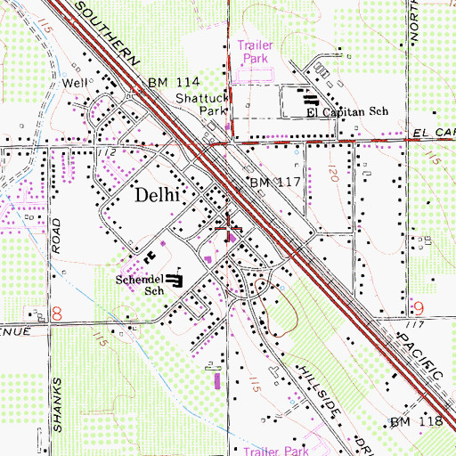Topographic Map of Delhi Census Designated Place, CA