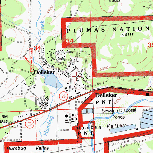Topographic Map of Delleker Census Designated Place, CA