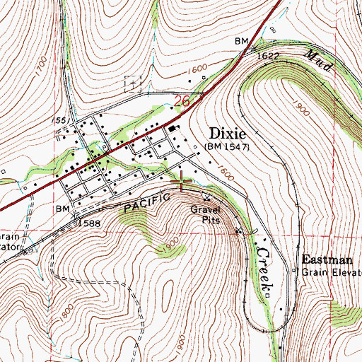 Topographic Map of Dixie Census Designated Place, WA