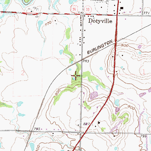Topographic Map of Dotyville Census Designated Place, OK