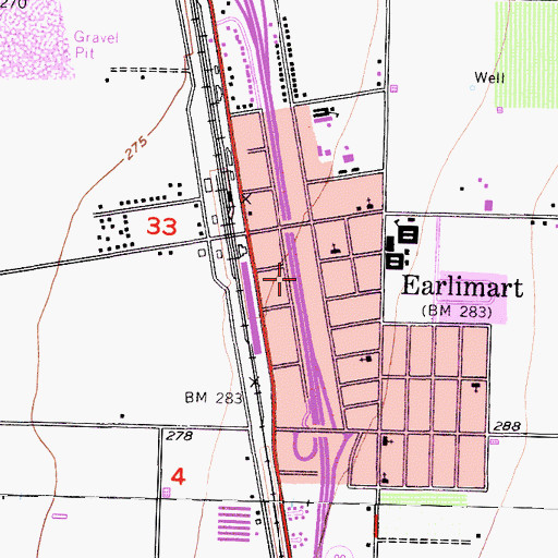 Topographic Map of Earlimart Census Designated Place, CA