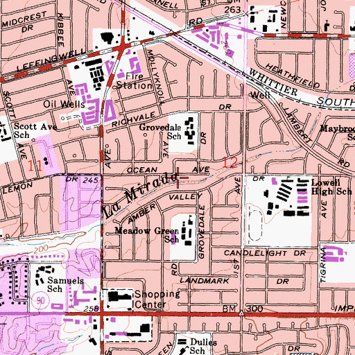 Topographic Map of East Whittier Census Designated Place, CA