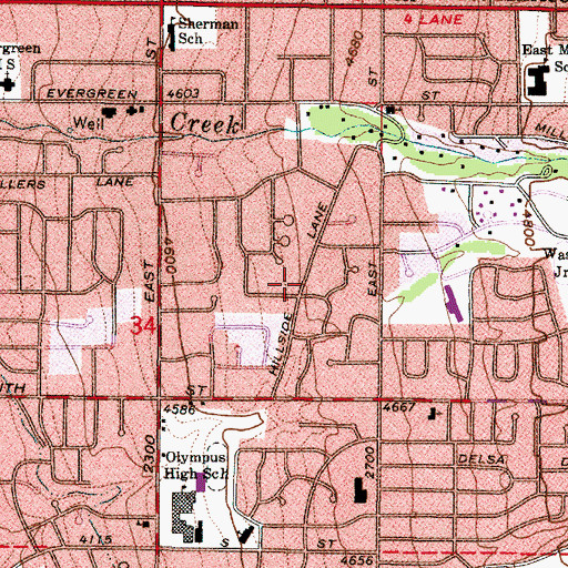 Topographic Map of East Millcreek Census Designated Place, UT