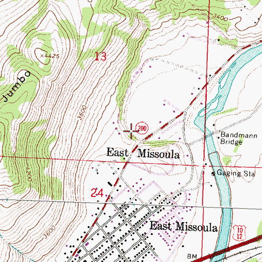 Topographic Map of East Missoula Census Designated Place, MT