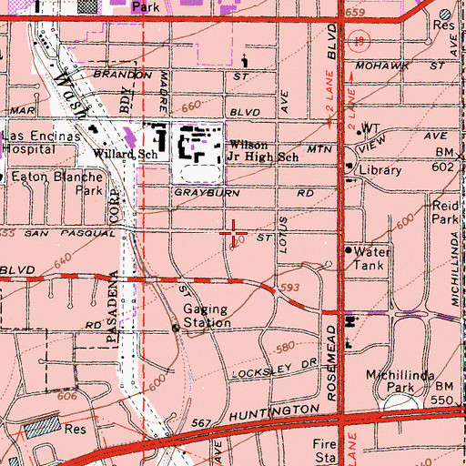 Topographic Map of East Pasadena Census Designated Place, CA