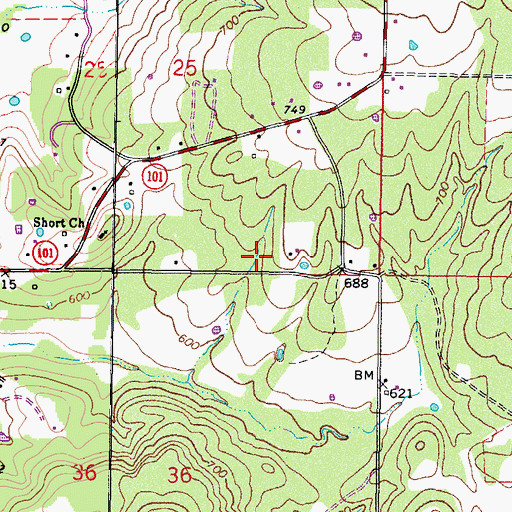 Topographic Map of Short Census Designated Place, OK
