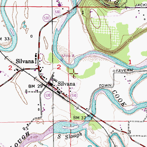 Topographic Map of Silvana Census Designated Place, WA