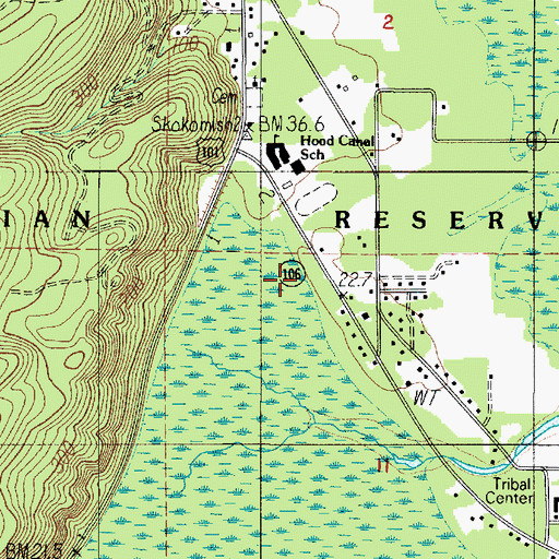 Topographic Map of Skokomish Census Designated Place, WA
