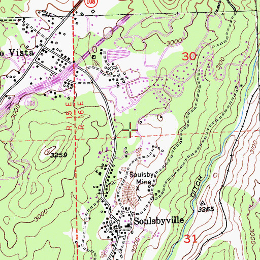 Topographic Map of Soulsbyville Census Designated Place, CA