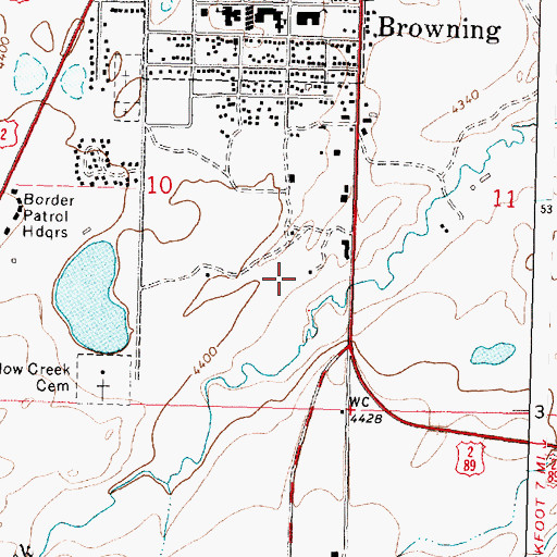 Topographic Map of South Browning Census Designated Place, MT