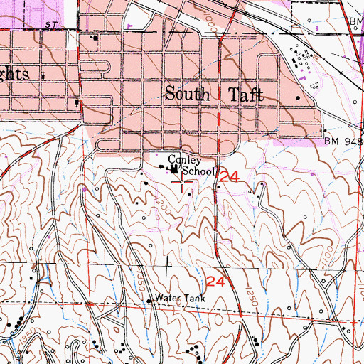Topographic Map of South Taft Census Designated Place, CA