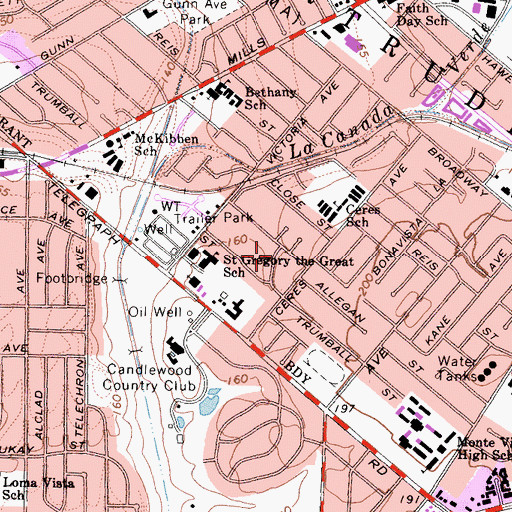 Topographic Map of South Whittier Census Designated Place, CA