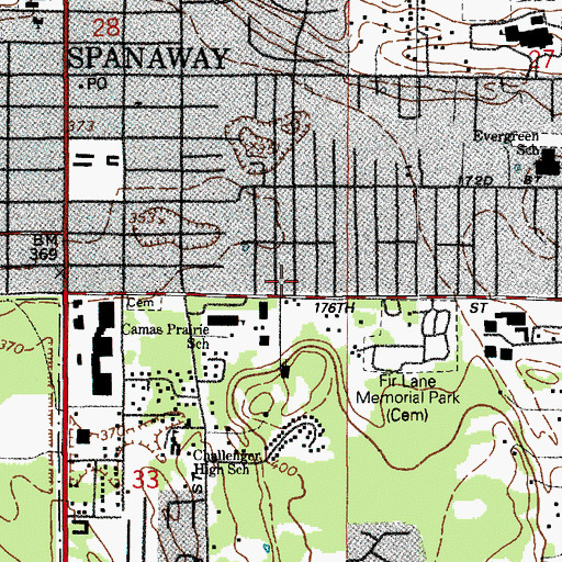 Topographic Map of Spanaway Census Designated Place, WA