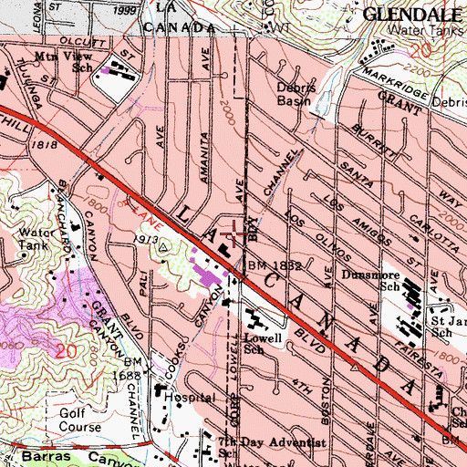 Topographic Map of Cooks Canyon Channel, CA