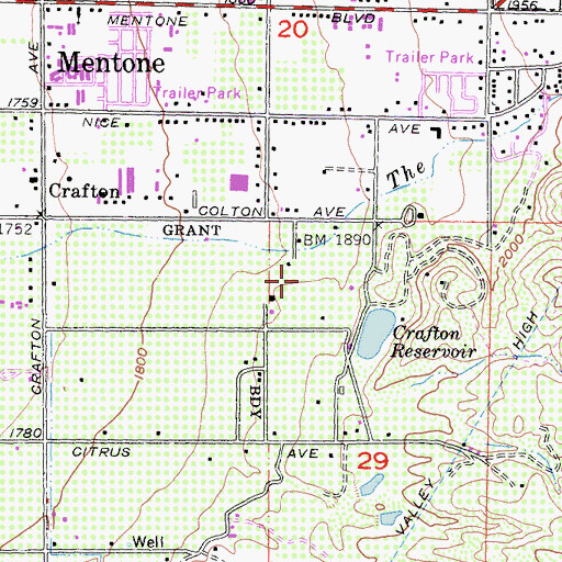 Topographic Map of Mentone Census Designated Place, CA