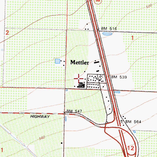 Topographic Map of Mettler Census Designated Place, CA
