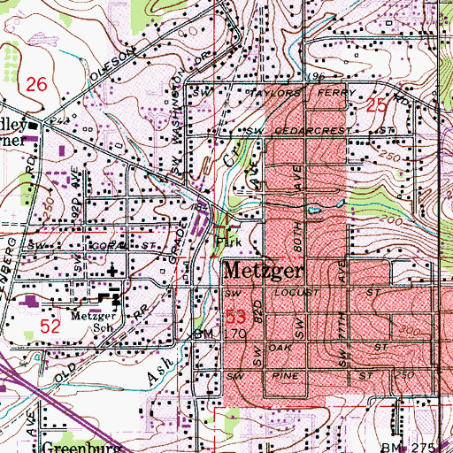 Topographic Map of Metzger Census Designated Place, OR