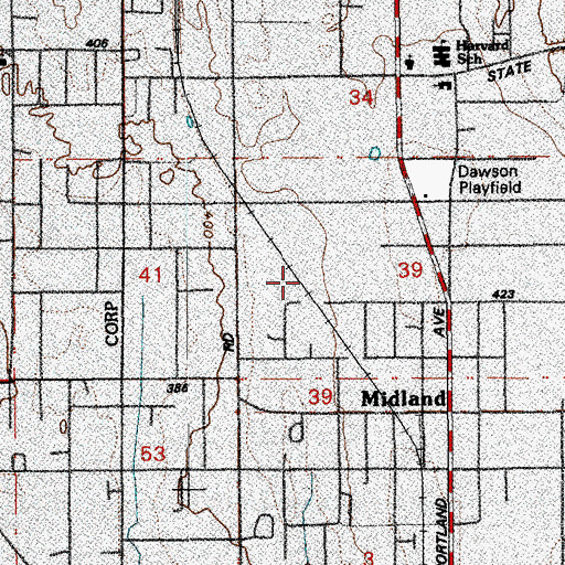Topographic Map of Midland Census Designated Place, WA