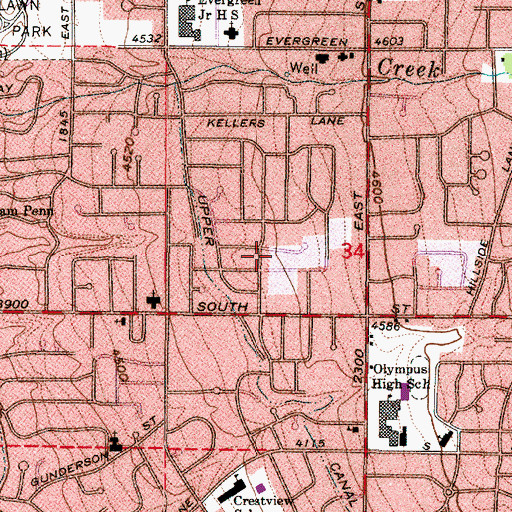 Topographic Map of Millcreek Census Designated Place (historical), UT