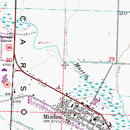 Topographic Map of Minden Census Designated Place, NV