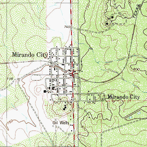 Topographic Map of Mirando City Census Designated Place, TX