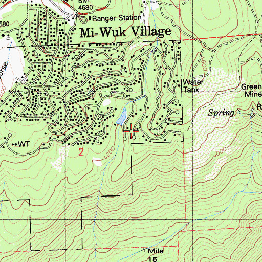 Topographic Map of Mi-Wuk Village Census Designated Place, CA