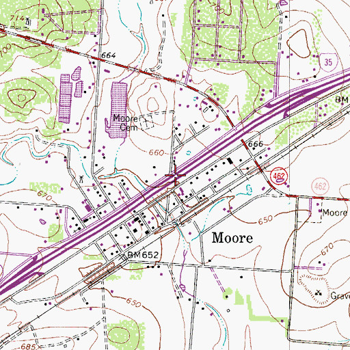 Topographic Map of Moore Census Designated Place, TX